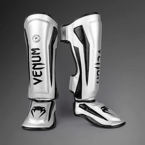 Espinilleras Venum Elite Standup  - Plata/Negro