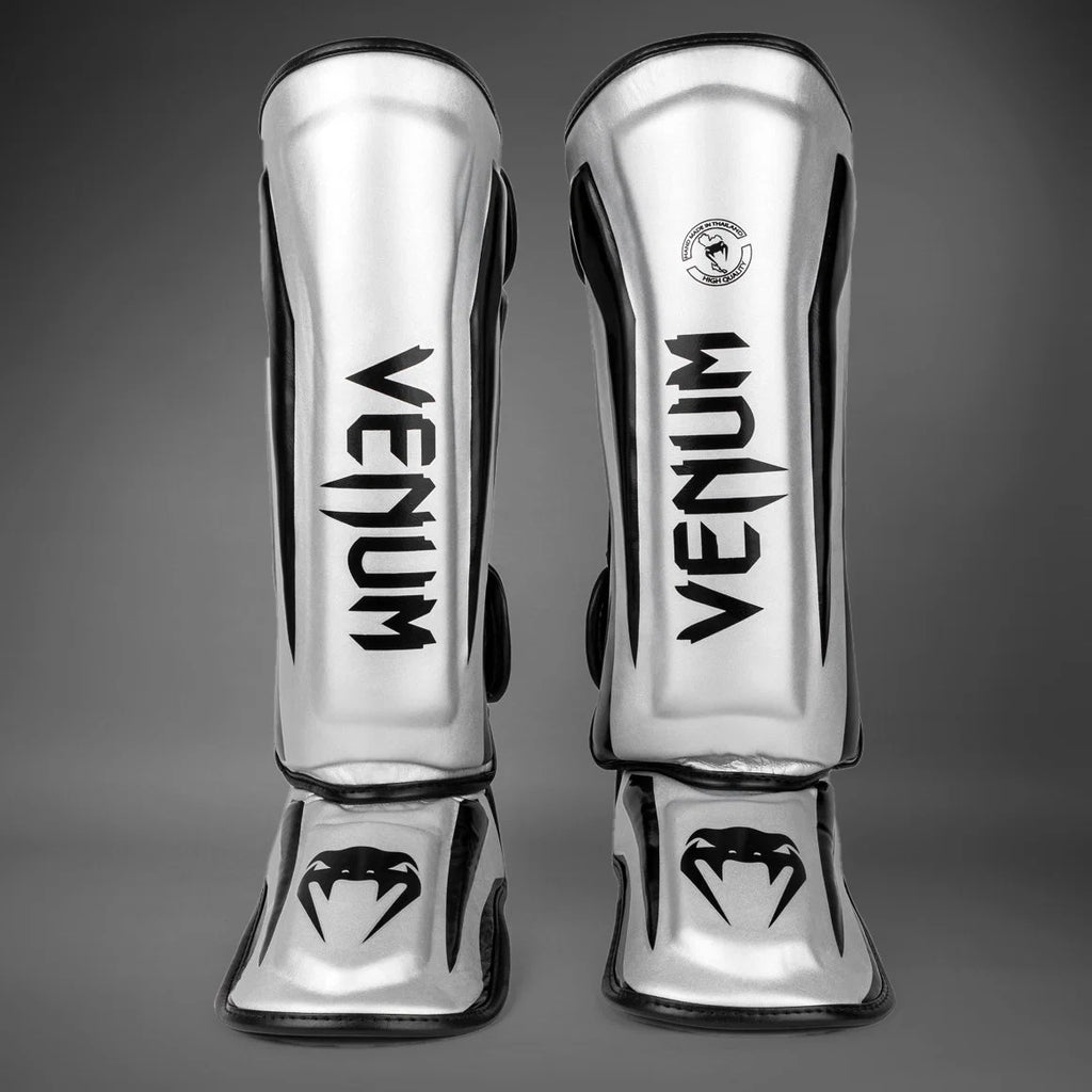 Espinilleras Venum Elite Standup  - Plata/Negro