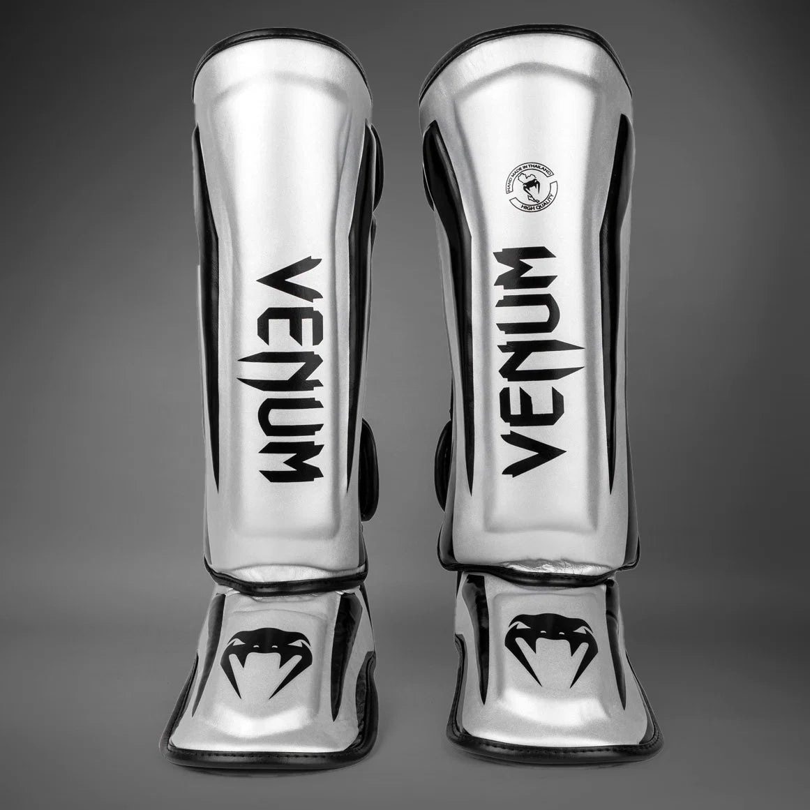Espinilleras Venum Elite Standup  - Plata/Negro